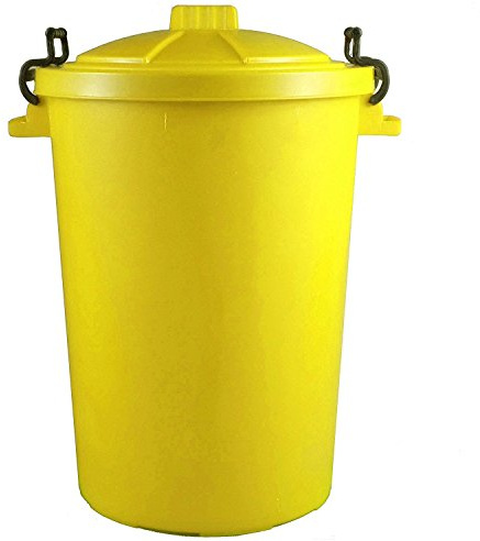 Easy Shopping 85 Litre 85L Extra Large Colour Plastic Dustbin Garden Bin Clip on Locking Lid Heavy Duty for Rubbish Recycle Waste Animal Feed Storage Unit (1, Yellow)