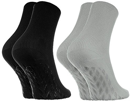 Rainbow Socks – kvinnor män halkfria diabetikerstrumpor utan elastiskt midjeband ABS, 1 x svart 1 x grå, 44-46