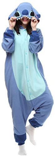 zhaojiexiaodian Animal Pjs Combinaison Stitch pour Femme et Homme Pyjama Costume Déguisement pour Cosplay (FR/ES, Alpha/Lettres, M, Bleu)