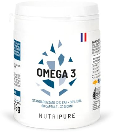 Omega 3 3000mg | Integratore alimentare per le difese immunitarie | Olio di pesce certificato | Alta concentrazione di EPA e DHA | Altamente biodisponibile | 90 capsule | Made in France | Nutripure