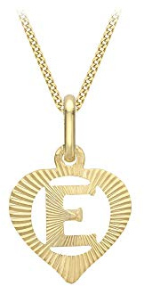 CARISSIMA Gold Women's 9ct Yellow Gold Diamond Cut Initial Heart Pendant on Curb Chain - 46cm/18