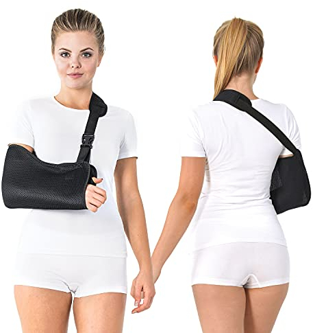 TOROS-GROUP Armschlinge atmungsacitv mit weich gepolstertem Schultergurt Arm Support Schulter Wegfahrsperre- Schwarz - X-Small 21-27 cm