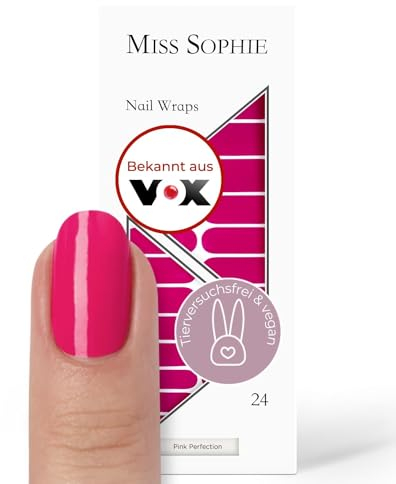 Original Miss Sophie Nagelfolien Pink Perfection I 24 ultra-dünne Nagellack-Streifen einfarbig in Pink I Für Finger- & Fußnägel I Hält auf Natur- sowie lackierten, Acryl-, Gel- & Shellac-Nägeln