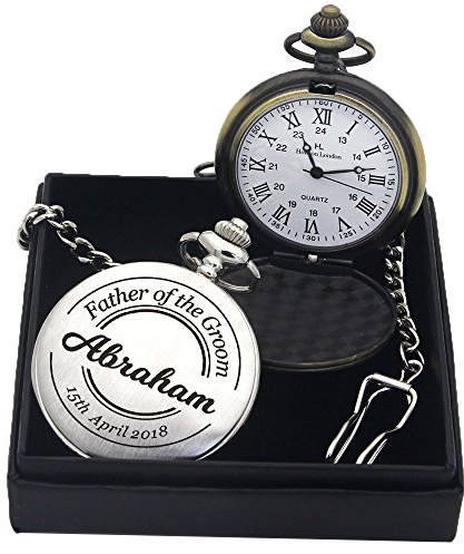 Personalised Pocket Watch Groomsmen Gifts Best Man Gift, Pocket Watch for Wedding, Fathers Day, Valentines | Laser Engraved Stainless Steel Custom Fob Watch for Groom, Usher, Dads(STYLE 3, Black)
