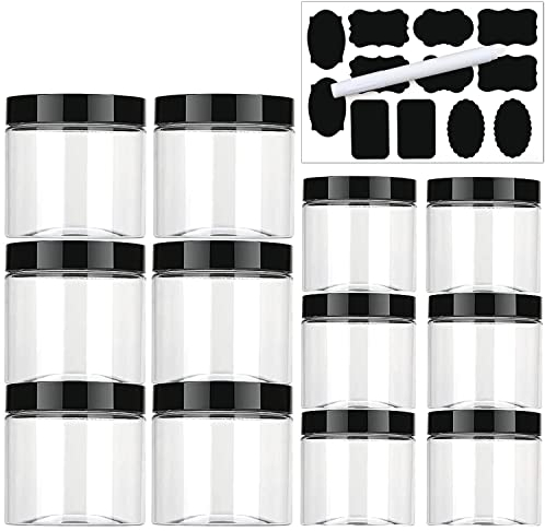 Aoligei Transparente Botes Cocina, Tanque de Almacenamiento de Plástico, Juego de Recipientes Herméticos sin BPA, Set de Almacenamiento de Alimentos con Tapa Roscado Negro (12 pcs)