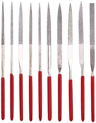 Yakamoz Mini-Diamant-Metallfeilen-Set, Mikro-Rundnadelfeile, dreieckig, quadratisch, flach, Riffelfeilen-Set für Holz, Stein, Glas, Schmuck, feine Feilen für Juweliere, Handwerk, 3x140 mm, 10 Stück