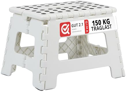 Relaxdays Klapphocker faltbar, Camping Hocker, Kinder Badhocker, bis 150 kg, Kunststoff, HxBxT: 22 x 35 x 28 cm, weiß