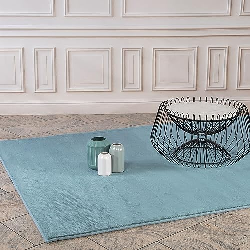 carpet city Hochflor Teppich Wohnzimmer - Einfarbig Blau - 200x290 cm - Super Soft Polyester, Samtig-Flauschiger Flor - Fell-Teppiche für Schlafzimmer, Esszimmer, Arbeitszimmer