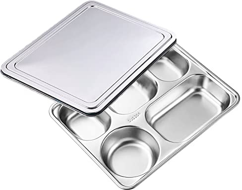 Anawakia Vassoio da pranzo in acciaio inox 4/5 scomparti divisi per mensa scolastica personale sala da pranzo