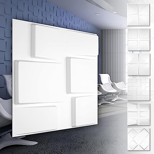 Panneaux muraux 3D en PVC - Revêtement mural blanc avec optique 3D - Motifs Cube (3QM paquet économique HD098 50x50cm) Pyramide revêtement mural
