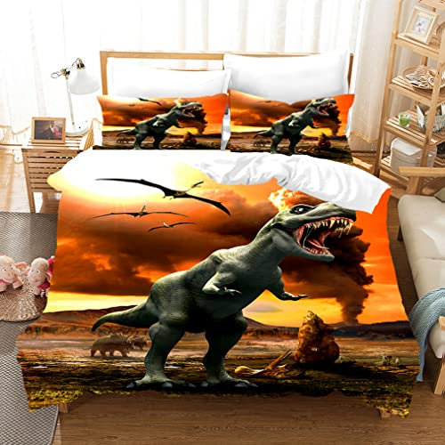 Dinosaurier-Bettwäsche für Kinder, Bettwäsche-Set Dinosaurier, Bettbezug für Spiel, Dinosaurier, Party, Geschenke für Weihnachten, für Jungen, Mädchen und Kinder, 135 x 200 cm
