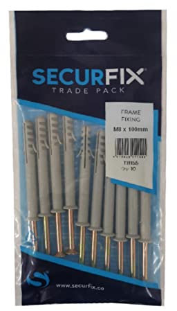 10 x Frame & Window Screw Fixings M8 x 100mm with Nylon Masonry Plugs