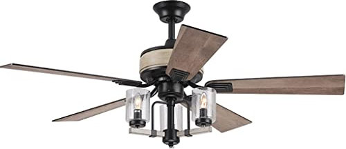 TOMYEUS Ventilatori da soffitto vintage luce grande soggiorno ventilatore plafoniera con 3 vetri casa ventilatore luce telecomando