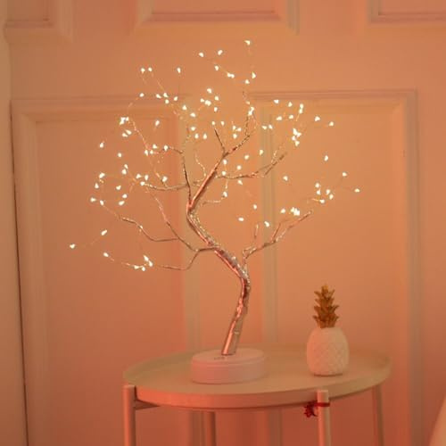 Dekoratives Lichterbaum,45CM 108 LED Baum Lichter Warmweiß Bonsai Baum Lampe Batteriebetrieb und USB Baumlampe verstellbare Zweige Lichterbaum Tischdekoration für Wohnzimmer Party Schlafzimmer Büro