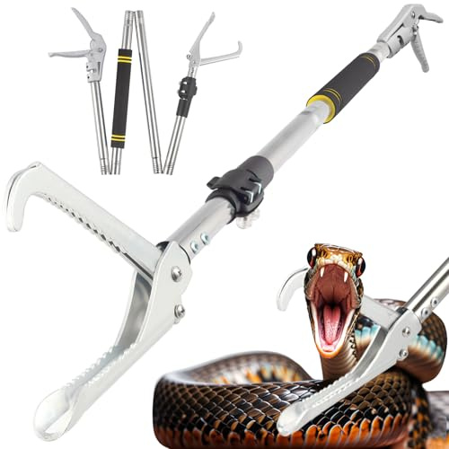 Frebuta 69in Snake Tongs Heavy Duty,Professional Snake Grabber Tool with Long Handle Catch Rattlesnake Wide Jaw Handling Tool Stainless Steel Tupe Non-Slip Sponge Handle Snake Feeding Tongs (Black)