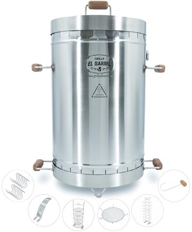 EL BARRIL 20.4 kg Grill & Räuchertonne, Edelstahl Holzkohle Smoker Grill - Tragbare Outdoor Smoker mit gleichmäßiger Wärmeverteilung & Grillzubehör