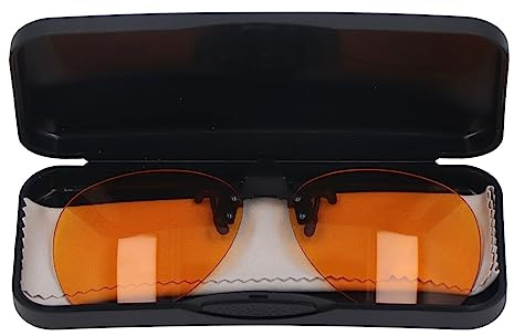 Fafeicy Blaulichtfilter Brille Clip-On, 180° vertikal klappbar, Orange, PC-Material, mit Reinigungstuch und Aufbewahrungsbox