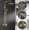 AIMOYO Colonne de Douche Rétro Laiton Système de Douche Réglable Antique Ensemble de Douche Mural Set Kit de Douche en Bronze Mitigeur de Douche pour Salle de Bain Set 70 à 120 cm