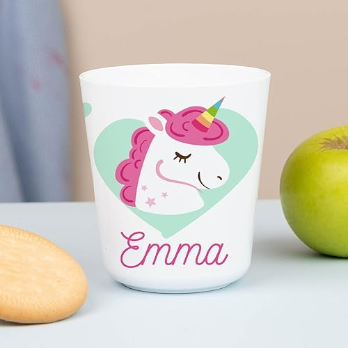 Wanapix | Kunststoffbecher mit Namen für Kinder | Unzerbrechlicher Trinkbecher Personalisierter | Schule/Kindergarten| BPA freier | 235ml | Einhorn