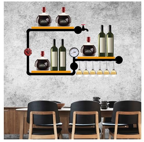Botellero Vino Pared para Vinoteca Mueble Bar Wine Rack Mini Bar para Casa Botellero Madera Estanterias de Pared Estantes de Almacenamiento con Portavasos para Cocina Despensa Bodega Bar ( Color : 1 )