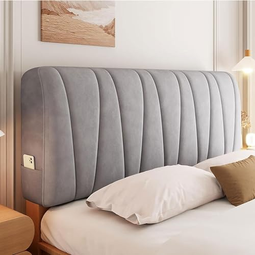 Kopfteilbezug Bett Kopfteil Bezug/Überzug,Weicher Strecken Samtstoff,gepolsterte Bettkopfteil Hussen Dehnbar Waschbar All-Inclusive Staubdichte Schutzhülle ( Color : Grey , Size : 100cm(39.3inch) )