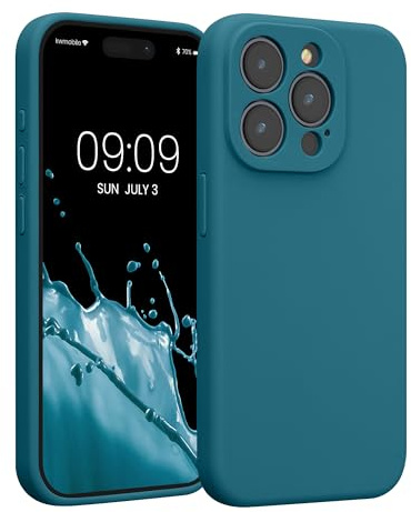 kwmobile Custodia Compatibile con Apple iPhone 15 Pro Cover - Back Case per Smartphone in Silicone TPU - Protezione Gommata - petrolio matt