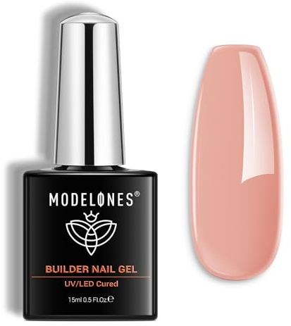 Modelones 8-in-ONE Nude Pink Builder Nail Gel, Apricot Pink Rubber Base, Hard Gel Nail Strengthener Extension in a Bottle