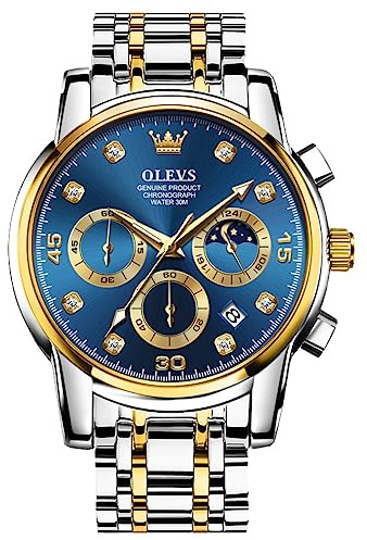 OLEVS Edelstahl Herrenuhren Chronograph Modern Quarz Analog Armbanduhr | Herren Uhr Datum Leuchtend Wasserdicht Herrenarmbanduhr Metallarmband Geschenke für Männer