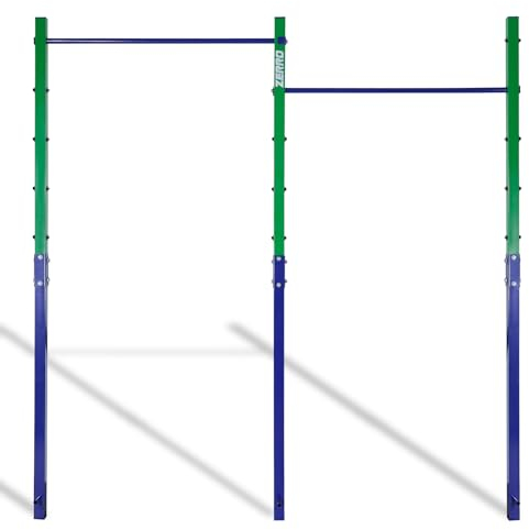 ZERRO Reckstange Outdoor Turnreck bis 150kg belastbar, Höhenverstellbar Doppelte Turnstange Outdoor, grün-blau