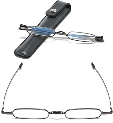 Viseng Mini Schmal Lesebrille Ultradünne Metall Lesehilfe mit kompakte und tragbare Ultraleicht Kleines Lederetui 2.50