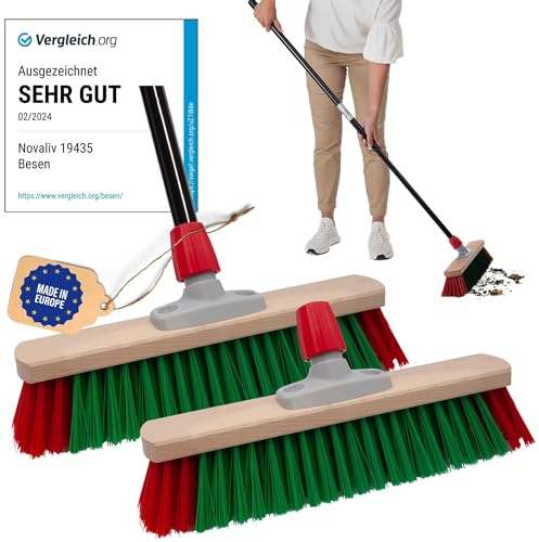 Novaliv 2 Escobas de Jardín de 40 cm Con Mango Exterior, Cerdas de Elastón, Ideal Para Exteriores, Calle y Patio, Cerdas Duras, Uso Industrial