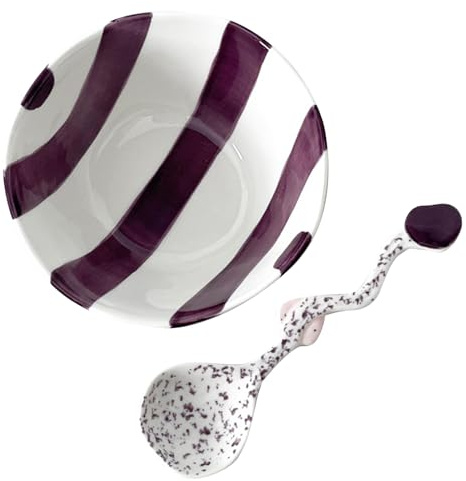Jarsense 1 Set 5 Inch Purple Yogurt Cereal Bowl, Ceramic with Spoon, Morange Pattern, Candy Shaped Salad Bowl, Breakfast Bowl, Fruit Bowl Gifts for Friends