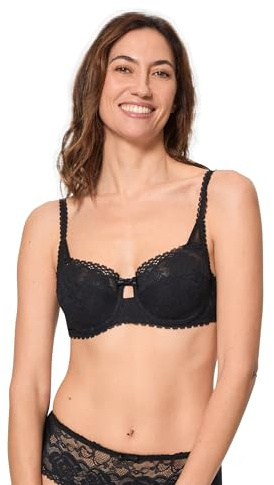 Playtex Soutien-Gorge Balconnet avec Armatures Flower Elegance 3/4 Cup Femme x1, Noir, 95E