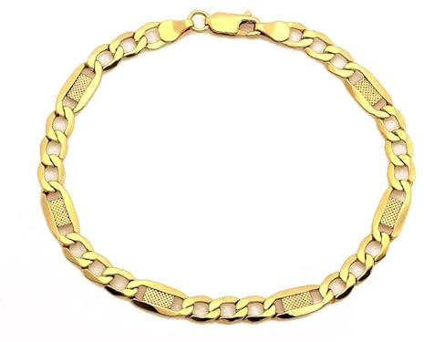 Sapphir 14 Karat Gold Armband Herren 6 mm Bracelet Figarokette - Gelbgold Armkette mit Karabinerverschluss - Figaroarmband Echtgold 20,5 cm - Italienisch Flach Figaro Unisex - inkl Zwei Luxusgeschenke