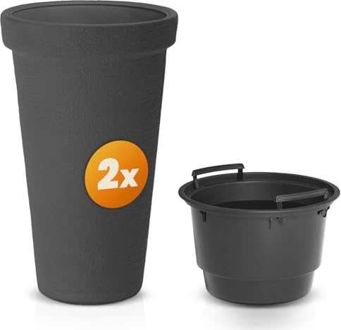 Casaria® 2X Pot de Fleurs XXL Anthracite 42L Bac à Plantes 63x40cm Rond résistant à l'hiver Jardin terrasse Cache-Pot Bac à Fleurs