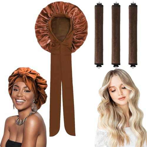 Sätze Locken Ohne Hitze, Heatless Curls Band,Lockenwickler über Nacht,DIY Styling für kurzes und Langes Haar(Braun)