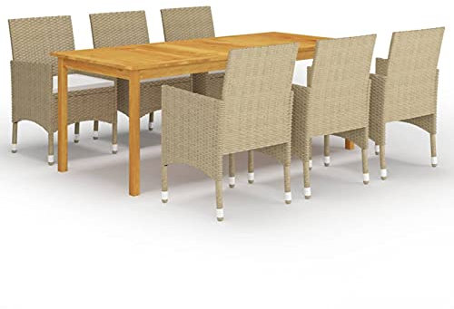 Somanki 7-TLG. Garten-Essgruppe Beige, Esstisch Mit Stühlen Set, Gartenmöbel Sitzgruppe, Balkon Möbel, Gartenlounge Set, Terrassenmöbel, Balkonmöbel Set - 3067857
