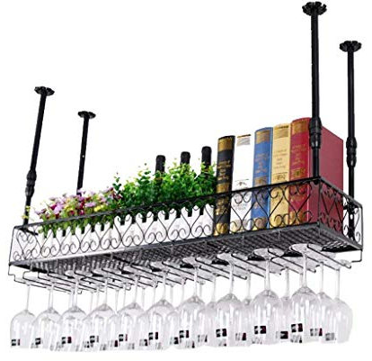 Portabicchieri in ferro battuto in stile europeo Appeso Porta Bicchiere da vino Sottosopra Rack per Bar Decor Nero 100x25cm