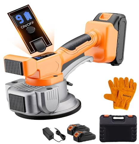BAUSATZ Tile Vibration Machine Tool - Upgraded and Enlarged Tile Suction Cup, Speed Adjustable Auto Leveling Handheld Tile Laying Machine (Orange)