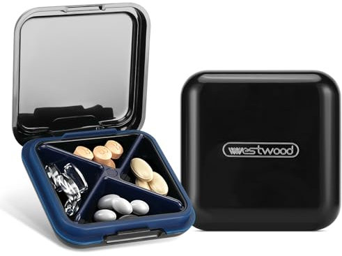 Zikenis Tragbare Pillendose,Täglicher Pillen Organizer mit 4 Fächern,Mini Pillenbehälter für die Handtasche,Pillendose für Unterwegs, Kompakter Reise Medizin Organizer,Für Reise und Tägliches Gebrauch