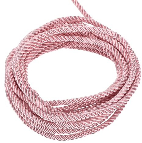 sourcing map Twisted Cord Trim 5 Yard 5mm Pink - 5m | 3-Ply Twine Braided Rope Shiny Thread String for Craft Gift Bag Curtain Christmas Decor