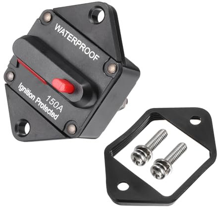 DMiotech 150A Circuit Breaker, 12-48V DC Automotive Inline Fuse Holders Inverter with Reset Button Rubber Shell for Car Marine Boat Audio System Overload Protection
