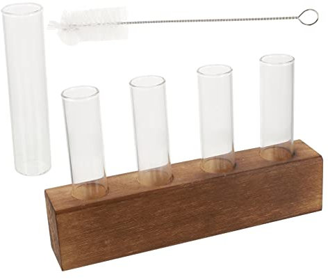 BESPORTBLE 1satz Desktop Pflanzen Terrarium Set Mit Holzständer Und Glasröhren Hydroponisches Pflanzengefäß Für Indoor-Dekoration Und Blumenarrangements Teilig Basis Röhren