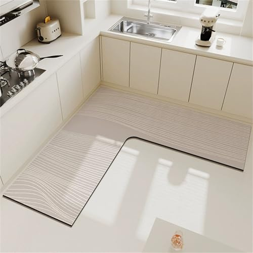 Hixingo Tappeto da Cucina Forma a L, Tappeti Cucina Antiscivolo Assorbente Asciugatura Rapida Tappetino Passatoia di Diatomite Lavabile per Casa Corridoio Bagno (Stile 2,80x80x45cm)