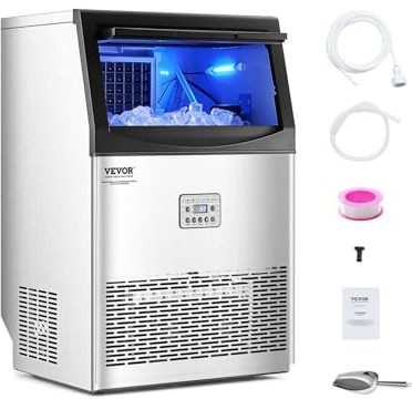 VEVOR Commercial Ice Maker Machine, 90lbs/24H Ice Maker Machine with 33lbs Storage Capacity, 50 Ice Cubes in 15 Minutes, LED Digital Display Freestanding Self-Cleaning for Bar Office Restaurant