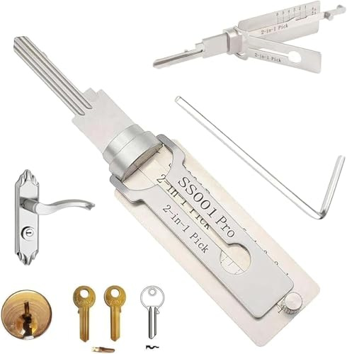 Goniome 2-in-1-Hauptschlüssel-Decoder, Edelstahl-Hauptschlüssel-Decoder, Hauptschlüssel-Decoder, Dietrich-Set, Mehrzweck-Edelstahl-Wartungsreparatur-Kits, robuste Handwerkzeuge (SS001 Pro)