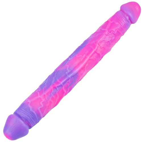 Dildo realistico fantasy a doppia estremità da 27,5 x 3,5 cm, in silicone liquido, grande, esteso, per la stimolazione anale e del punto G, dildo mostruoso rosa e viola, adatto a donne e uomini gay