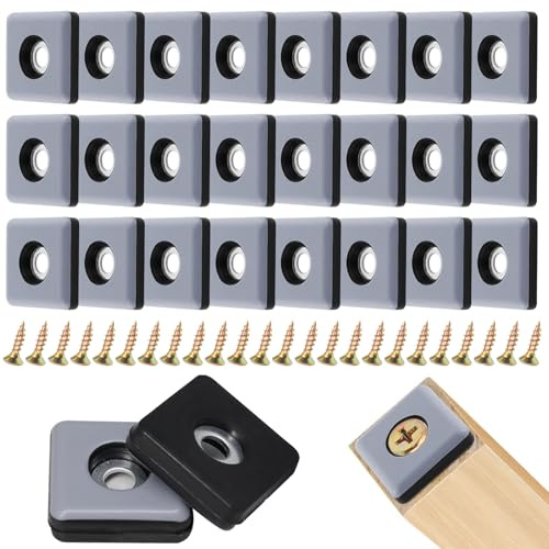MISIQIMA 24 feltrini in teflon, per mobili, in teflon, con viti di fissaggio, ideali per mobili pesanti, scivoli quadrati per sedie, proteggono efficacemente mobili, sedie e pavimenti (25 × 25 × 7 mm)