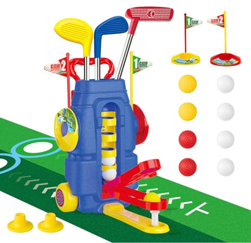 Humzo Toddler Golf Set for Boys Girls Age 3 4 5 6, Exclusive Foot-Pedal Design Auto-Reloads Balls, Upgraded Kids Golf Cart with 3 Clubs & 8 Balls, Indoor and Outdoor Golf Toys Birthday Gift