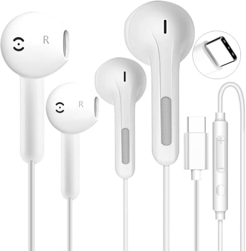 USB C Headphones Wired for iPhone 17 16 15 Pro Max Earphones USB C with Mic | 2 Pack Wired Headphones USB C with Mic & Volume Control Type C Earbuds In-Ear Wired Earphones for Samsung Galaxy S24 S23